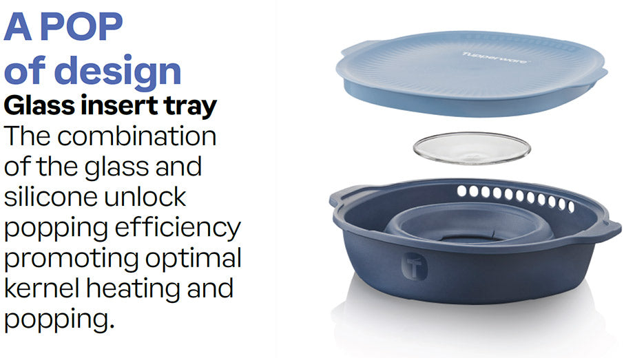 tupperware wow pop macchina per popcorn a microonde popper tutto in uno blu minerale mare notturno