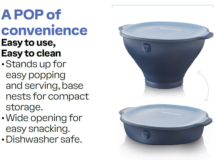 tupperware wow pop macchina per popcorn a microonde popper tutto in uno blu minerale mare notturno