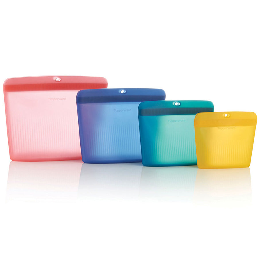 borsa stand-up in silicone ultimate set caramelle morbide trasparenti blu base trasparente verde misterioso trasparente papaya acquatica