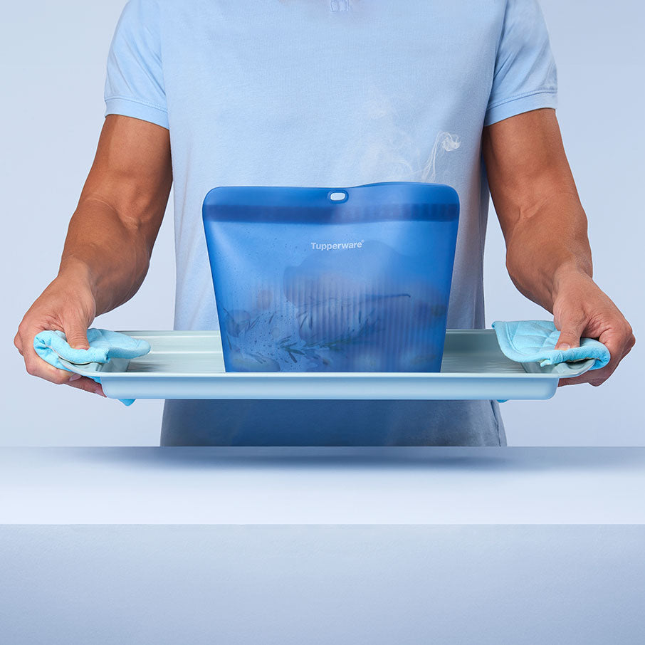borsa stand-up in silicone ultimate grande blu base trasparente