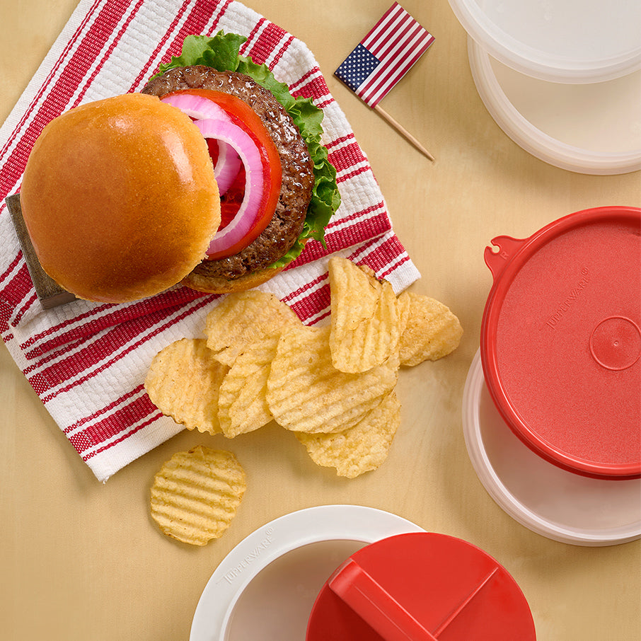 set pressa per hamburger e contenitori tupperware stampo per hamburger grande e contenitore chili