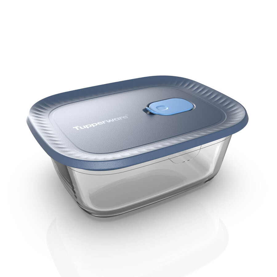 contenitore per alimenti in vetro tupperware voila rettangolare medio grigio scuro e blu coperchio