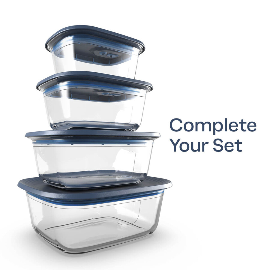 contenitore per alimenti in vetro tupperware voila rettangolare grande grigio scuro e blu coperchio