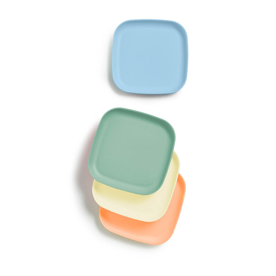 piatti quadrati da pranzo colori pastello sognanti pesca succosa cubetto di ghiaccio radici precoci latticini della cornovaglia