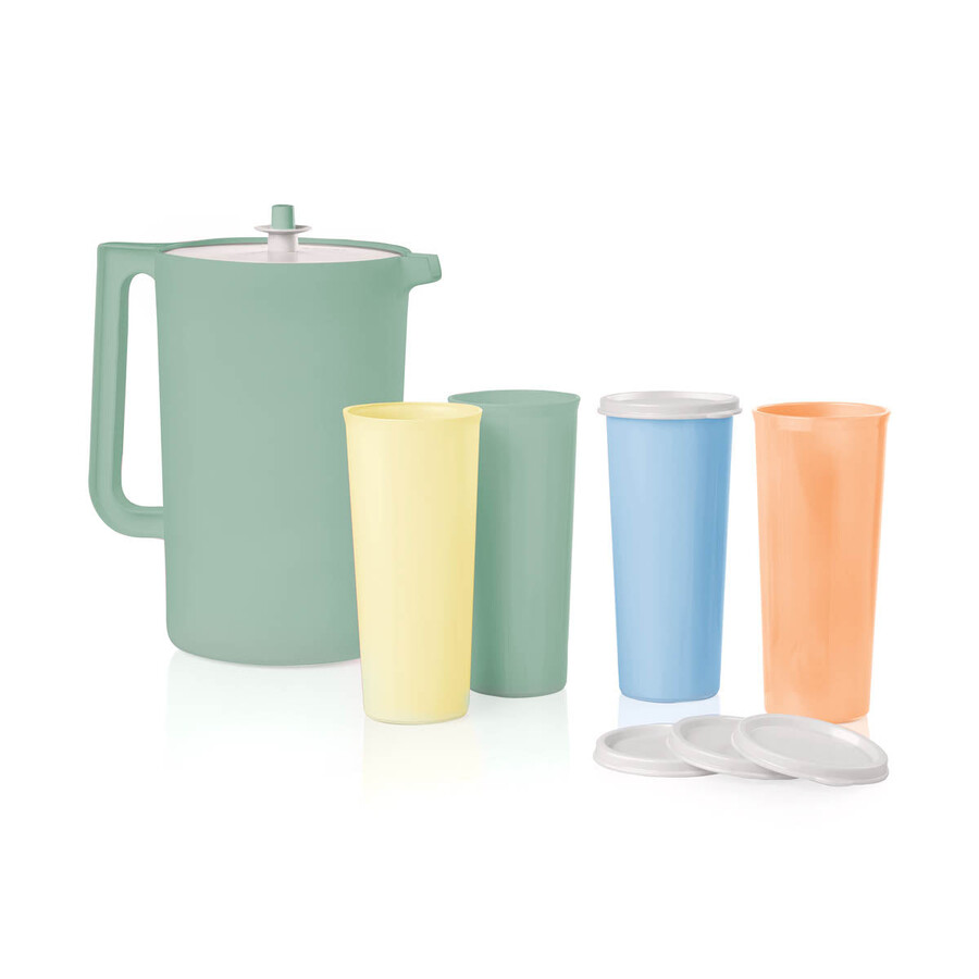 set brocca e bicchiere classic sheer colori pastello sognanti pesca succosa cubetto di ghiaccio radici precoci latticini della cornovaglia